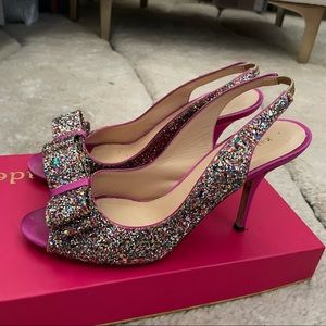 Kate Spade “Charm” glitter heels